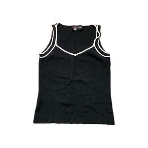 Essentials G Black White Ribbed Sleeveless Sweetheart Neckline Blouse Sz S EUC